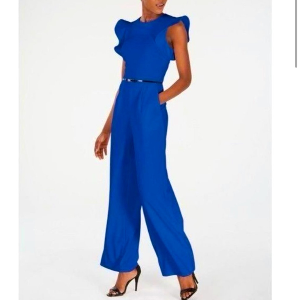 Calvin Klein Blue Ruffle Sleeve Jumpsuit